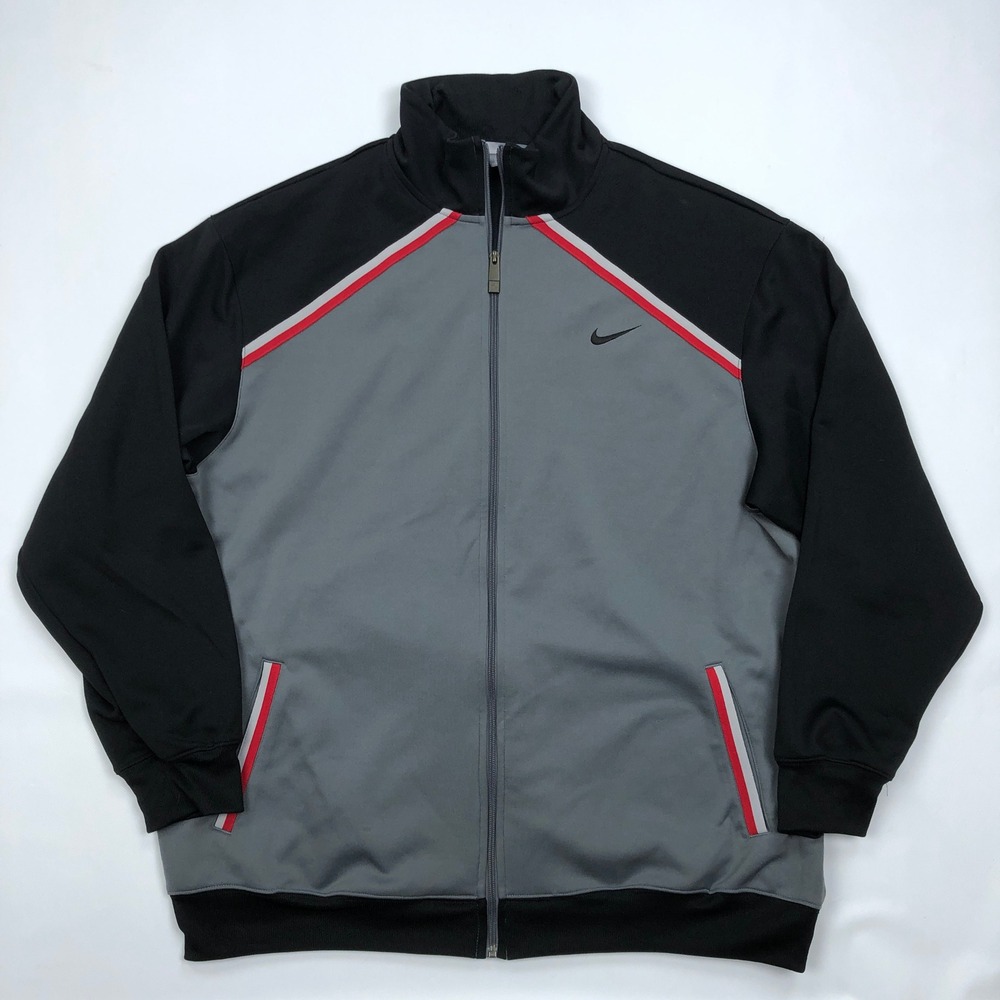 Vintage Nike Y2K Track Jacket Mens XXL Grey Black Red Full Zip Colorblock 208043
